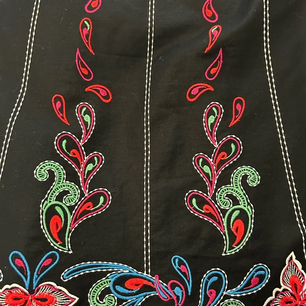 Anthropology Maeve Black Dress with Red and Green Embroidery - Picture 4 of 6